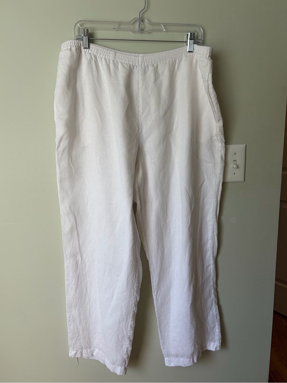 Go SIlk White 100% Linen Pull on Straight leg Pants Lined XL Coastal Beachy